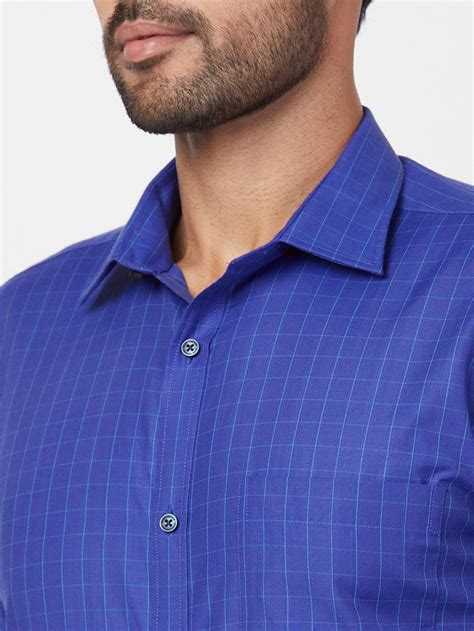 Park Avenue Blue Checks Slim Fit Cotton Blend Formal Shirt – MyRaymond