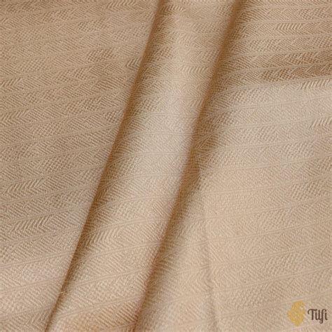 Cream Pure Katan Silk Banarasi Handloom Fabric - Tilfi