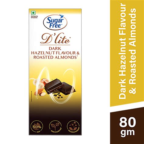Buy Sugar Free D'lite Hazelnut Flavour & Roasted Almonds Dark Chocolate ...