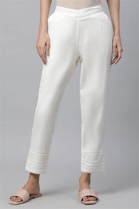 Buy White Cotton Flax Pin-Tuck Straight Trouser Pants Online for Woman ...