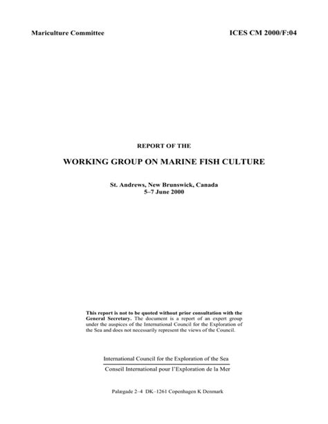 WORKING GROUP ON MARINE FISH CULTURE ICES CM 2000/F:04 Mariculture ...