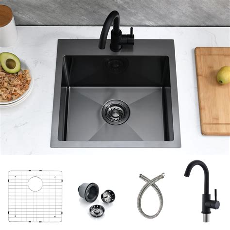 18x18 Black Drop in Bar Sink with Faucet 18 Inches Small Kitchen Sink ...