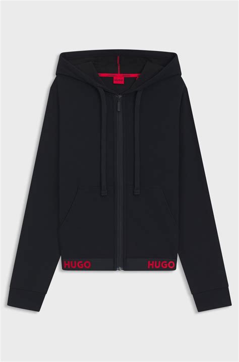 HUGO - Relaxed-fit hoodie with logo waistband - Black