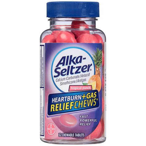 Alka-Seltzer Heartburn + Gas Relief Chews Tropical Punch, 32 Count ...