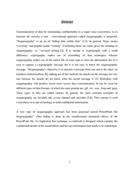 Steganograpgy project report - ii Abstract Communication of data by ...