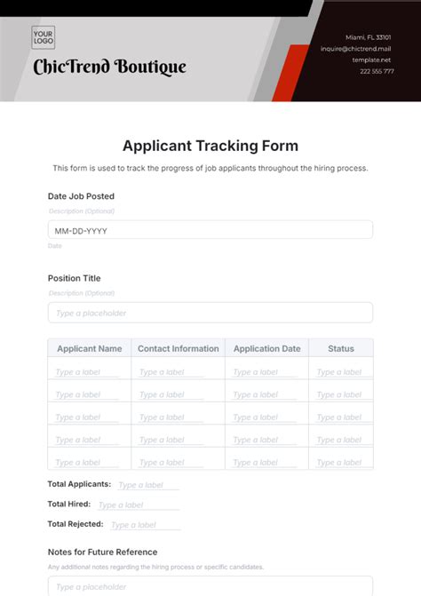 Free Applicant Tracking Form Template to Edit Online