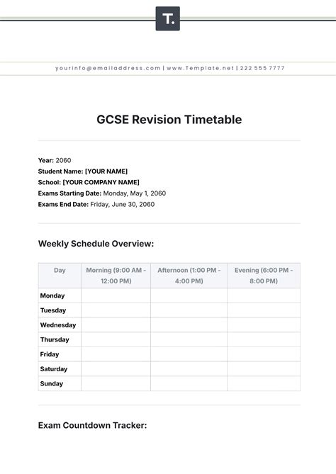 Image result for GCSE Revision Timetable Example
