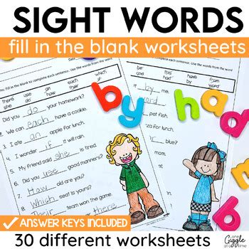 First Grade Fill In The Blanks Sight Word Practice Worksheets | TPT
