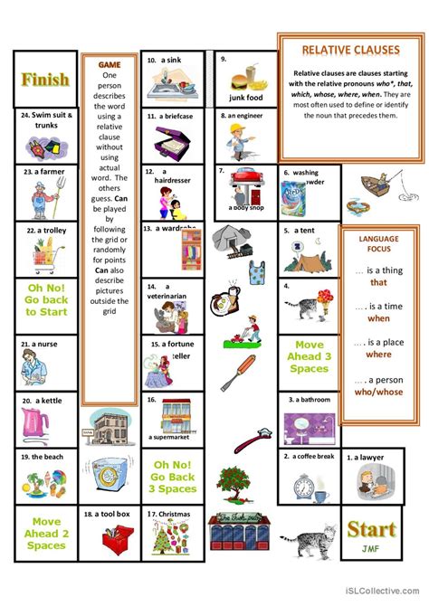 Defining RELATIVE CLAuses board game: English ESL worksheets pdf & doc ...