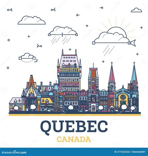 Outline Quebec Canada City Skyline With Modern And Historic Buildings Isolated On White. Quebec ...
