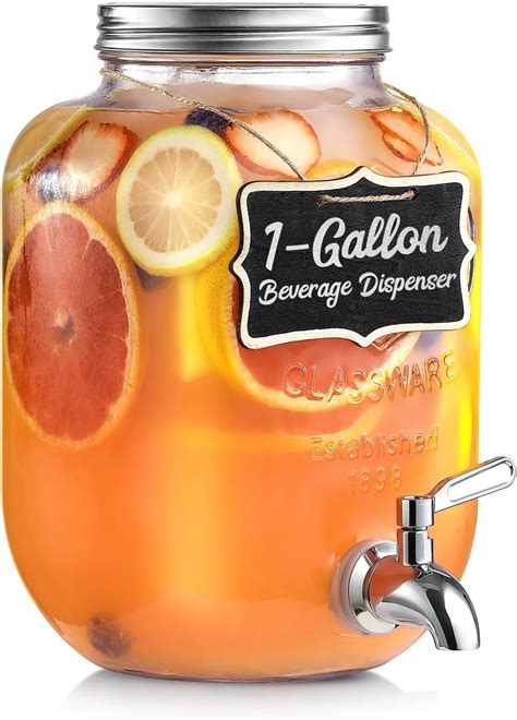 Amazon.com | 1 Gallon Glass Beverage Dispenser, 18/8 Stainless Steel ...