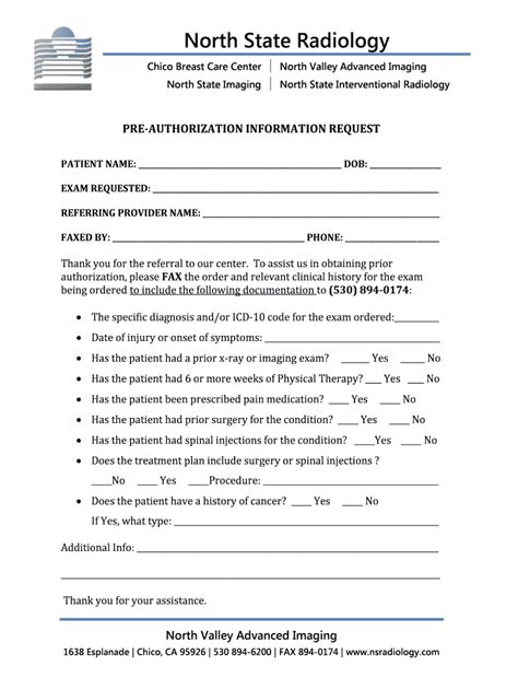 Fillable Online NS RadiologyNorth State Radiology Medical Group Fax ...