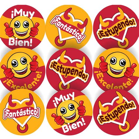 144 Super Spanish Praise Words 30 mm Reward Stickers for School ...