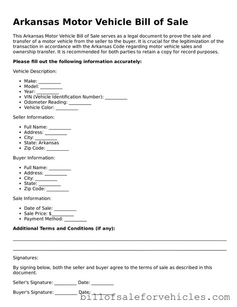 Valid Arkansas Motor Vehicle Bill of Sale Forms – Simple PDF Template