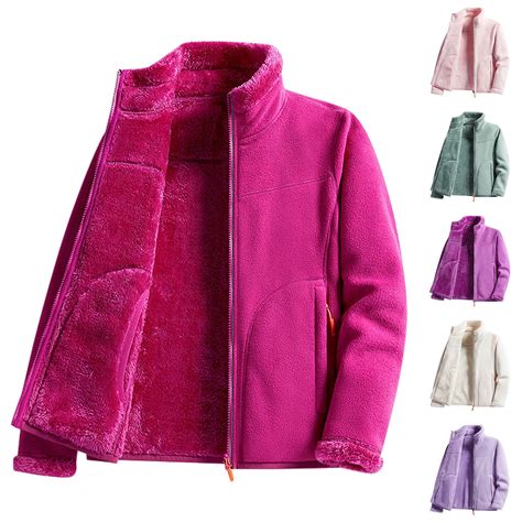 BiZtdJrK Women's Plus Size Fleece Jacket Stand Collar Long Sleeve Zip ...