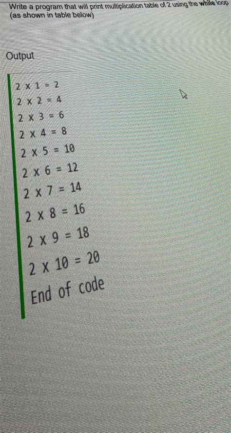 Program to Print Multiplication Table 的图像结果