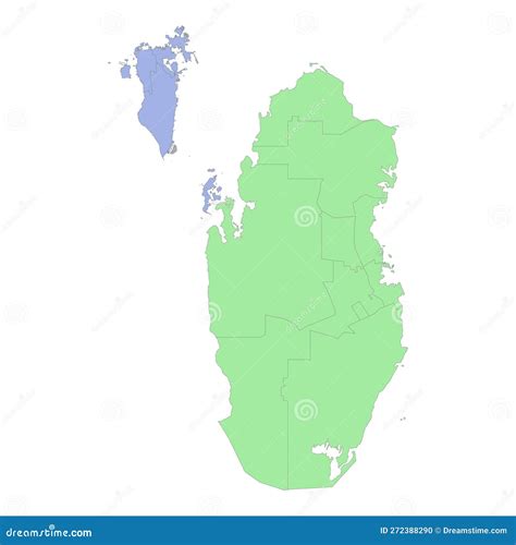 High Quality Political Map of Qatar and Bahrain with Borders of the ...