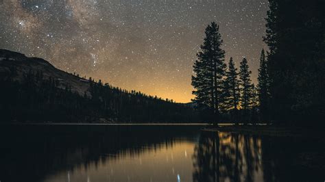 Download wallpaper 3840x2160 lake, night, starry sky, landscape, dark ...