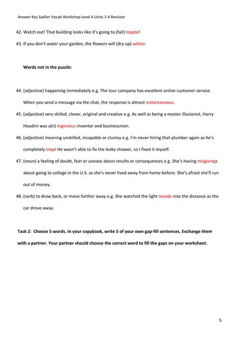 Sadlier vocabulary workshop level a units 1 4 revision worksheet and a ...