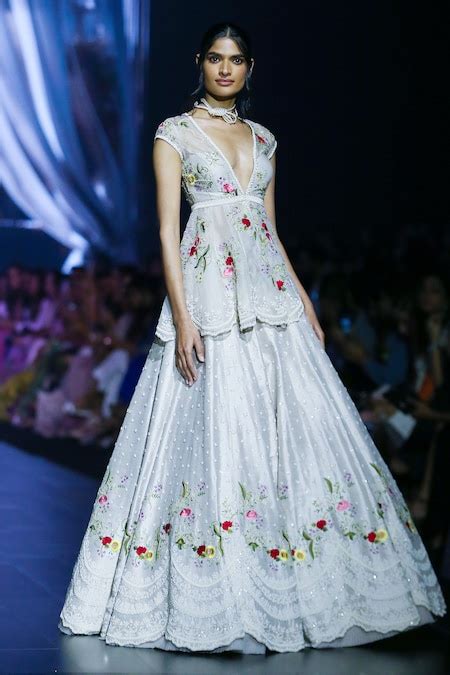 Buy Grey Raw Silk Embroidery Thread Plunge V Neck Airah Peplum Jacket ...