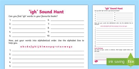 'igh' Sound Hunt Worksheet