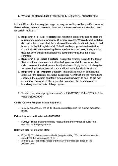 COA assignmentpdf - .... - 1. What is the standard use of register r14 ...
