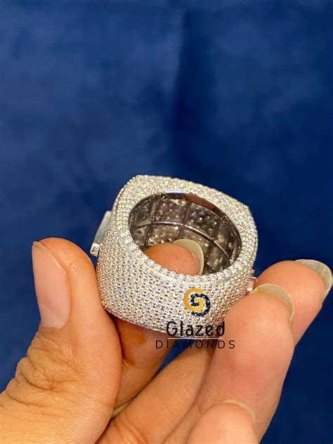 Custom Name & Number Moissanite Silver Hip Hop Ring – Glazed Diamonds