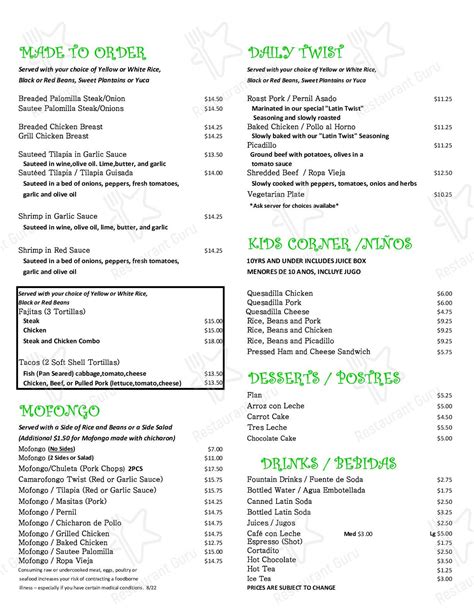 Menu at Latin Twist Cafe, Wesley Chapel