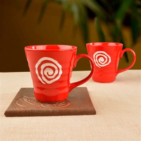 Buy Red Hand Glazed Ceramic Milk Mugs (300 ml, Set of 2) – iTokri आई.टोकरी