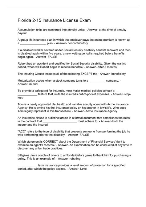 Florida 2-15 Insurance License Exam/Florida 2-15 Insurance Questions ...