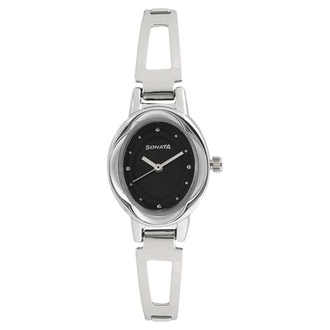 Buy Online Sonata Quartz Analog Black Dial Stainless Steel Strap Watch ...