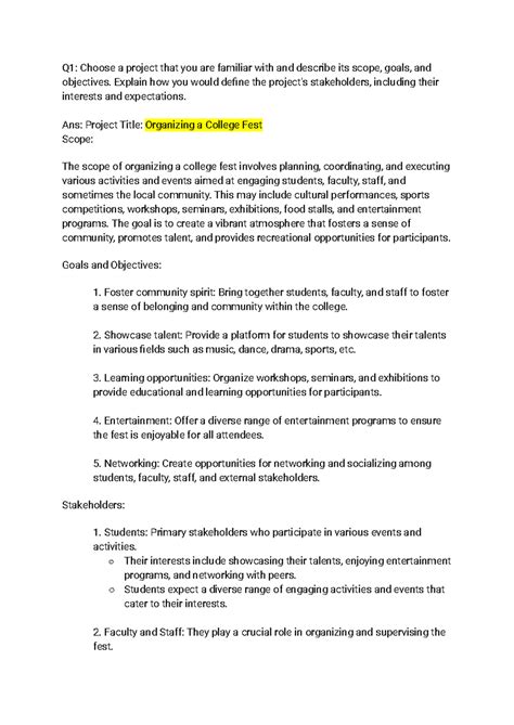 Important question Project Management - Q1: Choose a project that you ...