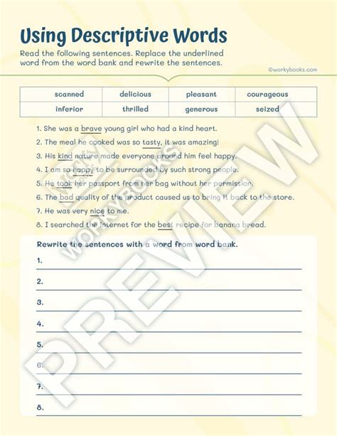 Descriptive Words Worksheet 的图像结果