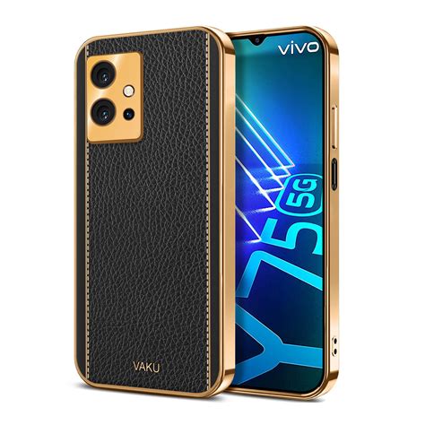 Vaku ® Vivo Y75 5G Luxemberg Series Leather Stitched Gold Electroplated ...