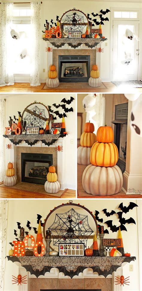 Halloween Mantel Decor: Pumpkins and Spiders and Bats! Oh My ...