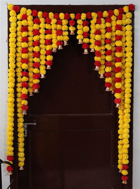 LAMANSH® Red Gold Marigold bandhanwar Toran with bell🔔 / Artificial Ma ...