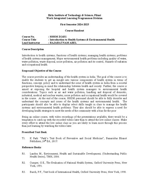 HHSM ZG631 Course Handout Revised - Birla Institute of Technology ...