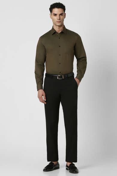 Buy Men Olive Regular Fit Solid Full Sleeves Wedding Shirt Online ...
