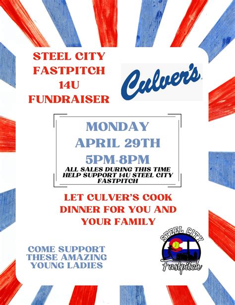 Steel City Fastpitch 14U Fundraiser (Red&Blue), Culver's (2285 W Pueblo ...
