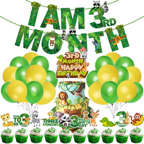 Zyozique Jungle Theme 3rd Month Birthday Decoration Kit - I AM 3 Months ...