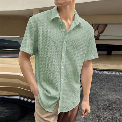 ZZHZGZ 4Th of July Mens Tie Dye Male Solid Color Jacquard Striped Shirt Pure Short Sleeve Lapel ...