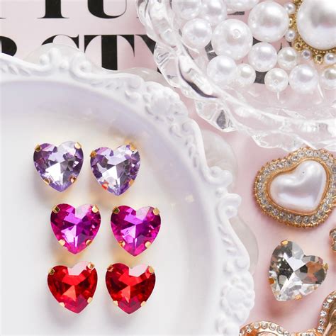 《Princess・parts SET》12mmハート台座付きガラスストーン/3color×4個 | COCONEL