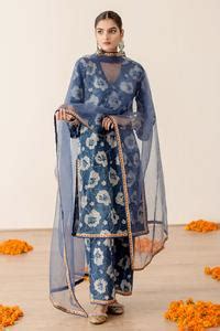 Buy Blue Cotton, Chiffon Lace, Embroidery V-neck Dia Floral Print Kurta ...