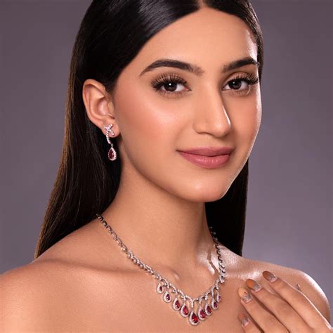 American Diamond Necklace Set with Ruby Red Crystals for Weddings ...