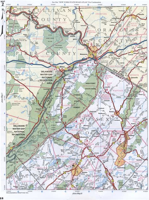 Map of Sussex County NJ, Orange County NY, Pike County PA. Roads and ...