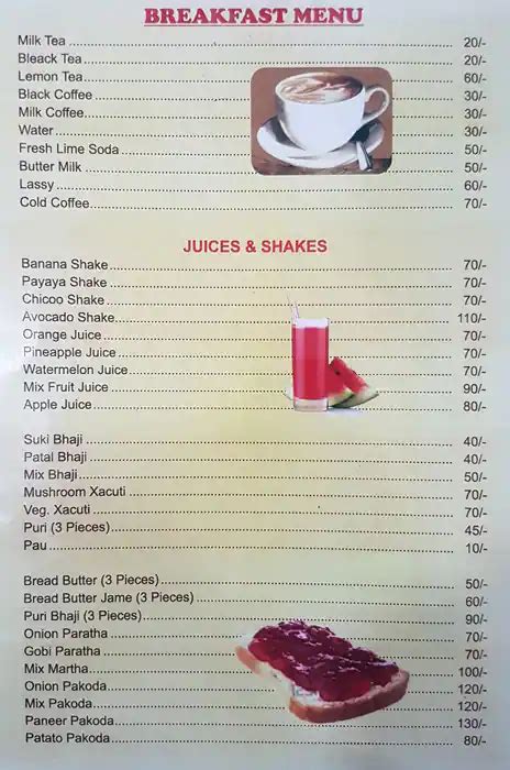 Menu at Tree house Bakery, Calangute