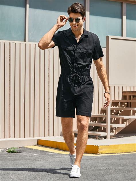 Stylish Men's Drawstring Romper with Flap Pockets