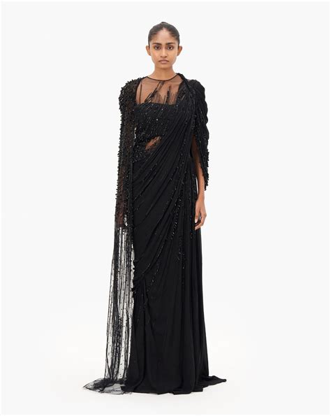 The Cosmic Cape Sleeves Saree Gown – Gaurav Gupta Official