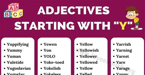 Adjectives that Start with Y: 100 Common English Adjectives Beginning ...