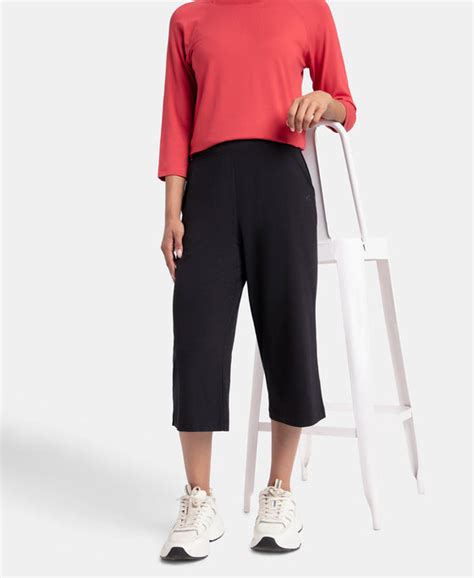 Buy Super Combed Cotton Elastane Stretch Relaxed Fit Culottes - Black ...
